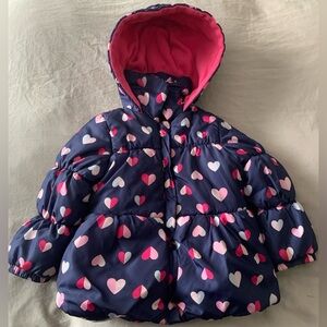 Carter's Just One You Girls Heart Print Hooded Puffer Jacket Navy Pink 4T
